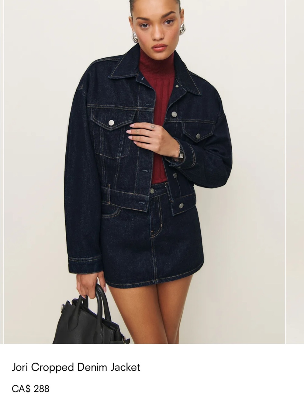 Reformation Dark Indigo Cropped Jean Jacket